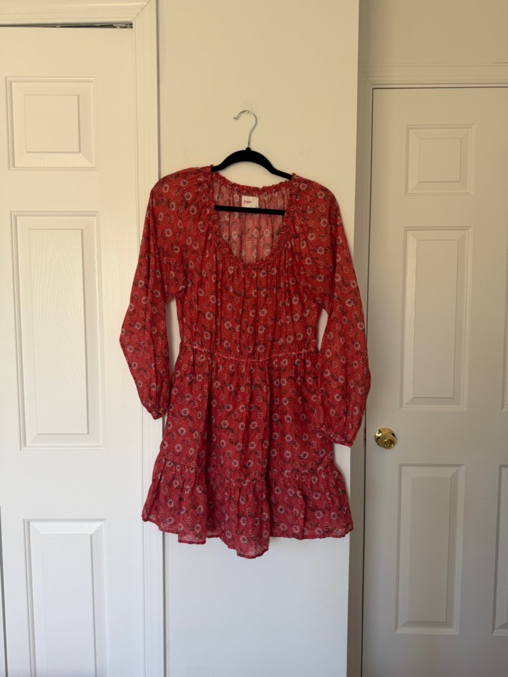 XiRENA Coral Pink Floral Ruffled Silk and Cotton Dress